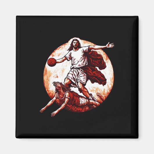 Aimant Fun Jésus Traversant Le Diable Christian Basketba (Devant)
