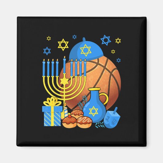 Aimant Fun Juif Basketball Menorah Happy Hanoukka (Devant)