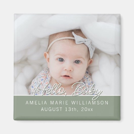 Aimant Fun Script Hello Baby Vert Sauge (Devant)