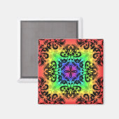 Aimant Funky arc-en-ciel carré damask (Recto/Verso)