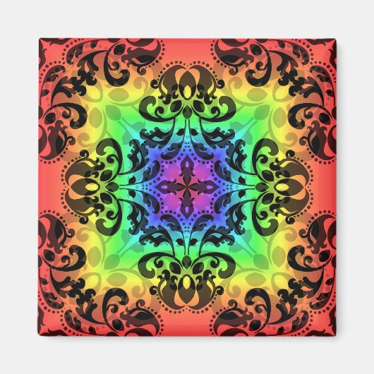 Aimant Funky arc-en-ciel carré damask (Devant)