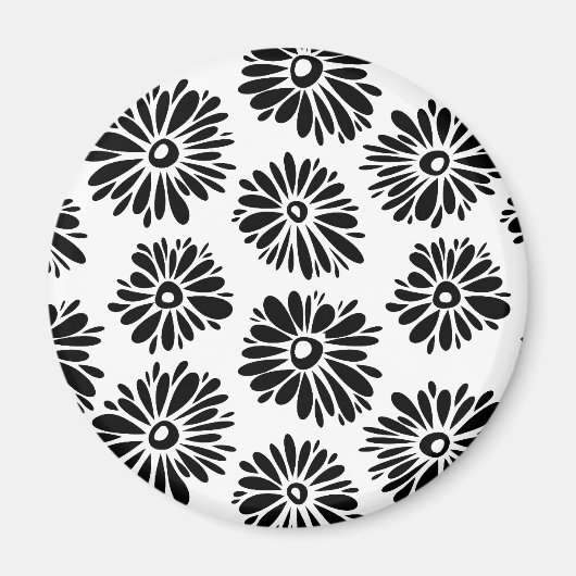 Aimant Funky Black et blanc floral (Devant)
