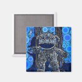 Aimant Funky Blue Sock Monkey Circles Bubbles Pop Art (Recto/Verso)