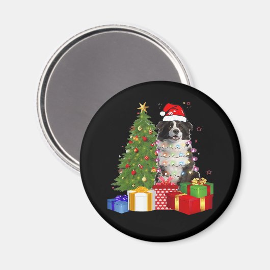 Aimant Funky Bordure Collie Arbre de Noël Joyeux Noël (Recto/Verso)