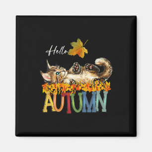 Aimant Funky Chat Leaf Automne Bonjour Automne Cute Kitte