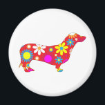 Aimant Funky floral dachshund chien aimant, idée cadeau<br><div class="desc">Funky rétro floral,  fleuri mignon et amusant aimant de chien dachshund. grande idée cadeau pour amoureux de les chiens,  enfants enfants</div>
