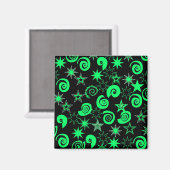 Aimant Funky Lime Green Black Stars Fun Motif (Recto/Verso)