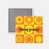Aimant Funky Retro Orange Yellow Circles Carré (Recto/Verso)