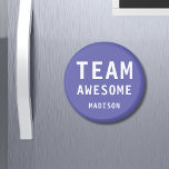 Aimant Funky Team Awesome Purple Nom Personnalisé<br><div class="desc">Funny Team Awesome Purple Personnalisé Nom Magnets présente le texte "Team Awesome" avec votre nom personnalisé ci-dessous sur un arrière - plan violet. Personnalisez en modifiant le texte dans la zone de texte fournie. Conçu pour vous par ©Evco Studio www.zazzle.com/store/evcostudio</div>