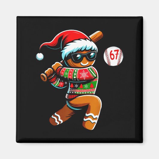 Aimant Funny 67 Gingerbread Man Playing Baseball Christma (Devant)