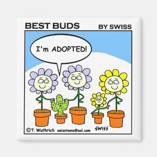Aimant Funny Adopted Cactus and Flowers Cartoon Adoption