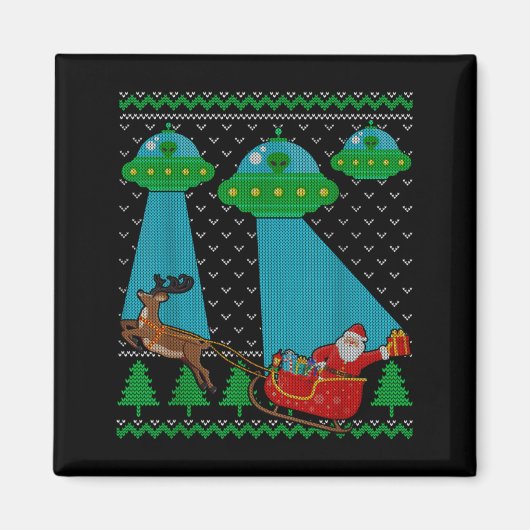 Aimant Funny Alien Ufo Santa Sleigh Ugly Christmas Sweate (Devant)