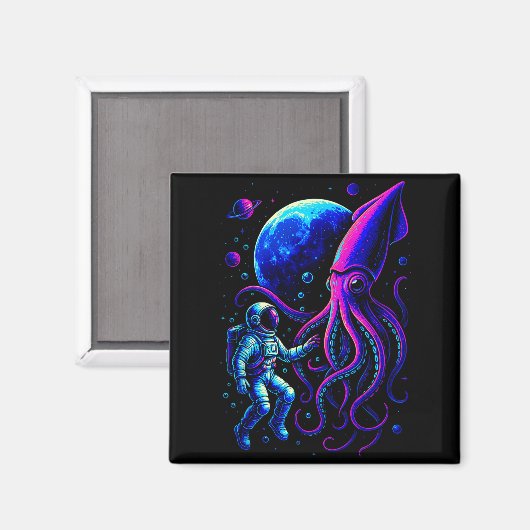 Aimant Funny Astronaut And Squid In Underwater Space With (Recto/Verso)