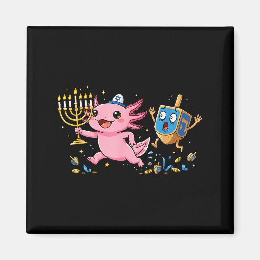 Aimant Funny Axolotl Dreidel Menorah Hanukkah Kids Womens (Devant)