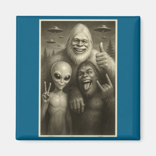 Aimant Funny Bigfoot, Alien, & Yeti Sasquatch Rock On (Devant)