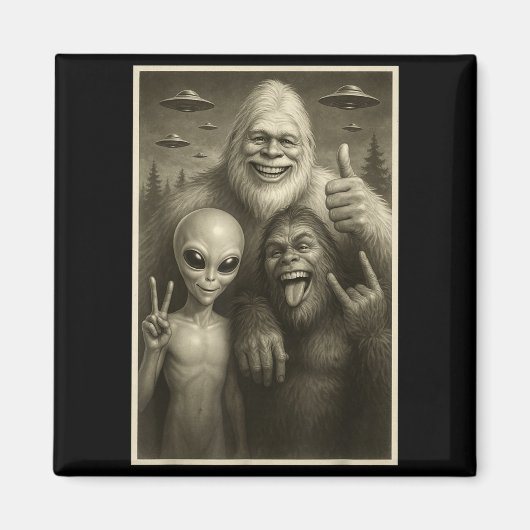 Aimant Funny Bigfoot, Alien, &amp; Yeti Sasquatch Rock On (Devant)