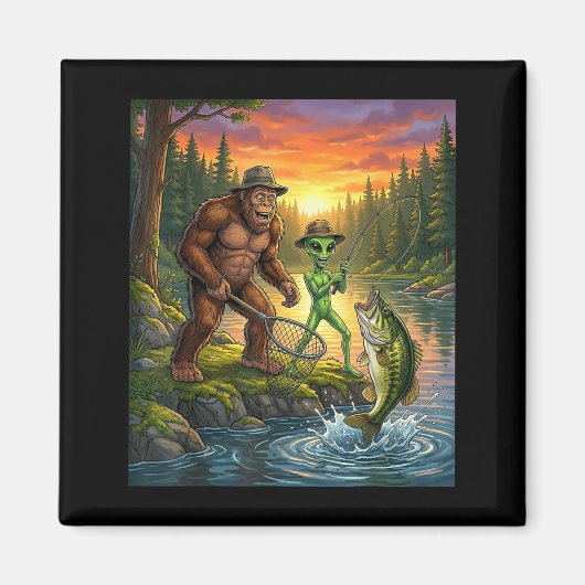 Aimant Funny Bigfoot Fishing Mens Alien Sasquatch Fishing (Devant)