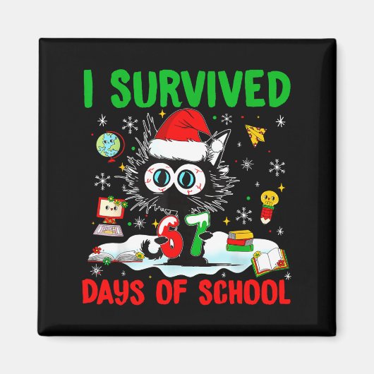 Aimant Funny Black Cat Christmas I Survived 67 Days Of Sc (Devant)