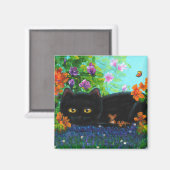 Aimant Funny Black Cat Fleurs de souris Cat Créationarts (Recto/Verso)