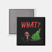 Aimant Funny Black Cat Gift Pushing Christmas Tree Over C (Recto/Verso)