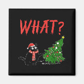 Aimant Funny Black Cat Gift Pushing Christmas Tree Over C (Devant)