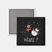 Aimant Funny Black Cat Pushing Snowman Christmas Winter C (Recto/Verso)