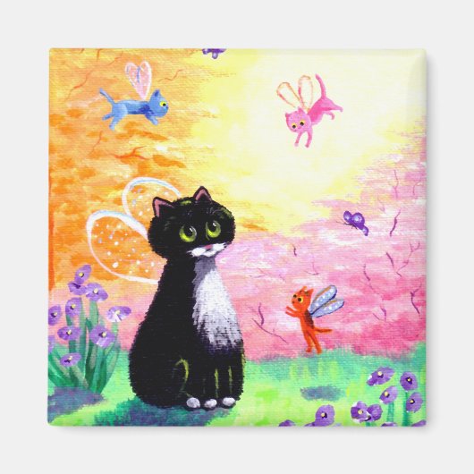 Aimant Funny Black Tuxedo Chat bébé Fée Créationarts (Devant)