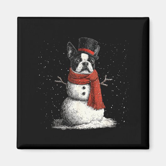 Aimant Funny Boston Terrier Dog Christmas Snowman Xmas Pa (Devant)
