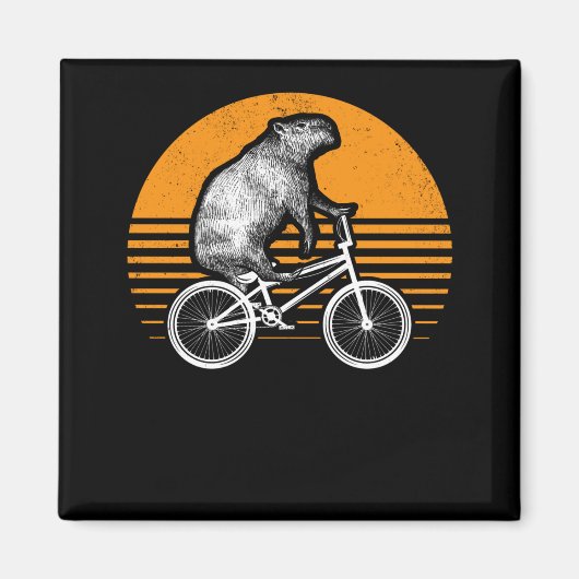 Aimant Funny Capybara vélo d'équitation Retro Capibara vé (Devant)