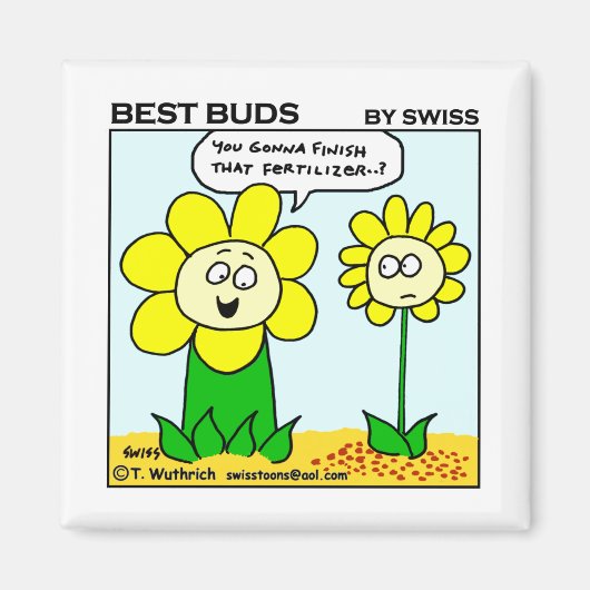 Aimant Funny Cartoon Flower Hungry For More Fertilizer (Devant)