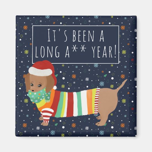 Aimant Funny Cartoon Sausage Dog Long Year Christmas 2021 (Devant)