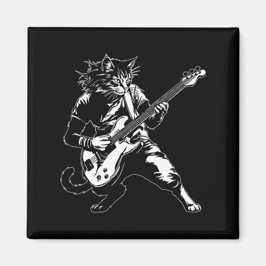 Aimant Funny Cat Playing B Guitar Rock Music Lover Musici (Devant)