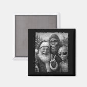 Aimant Funny Cat Santa Bigfoot Alien Christmas Selfie Tee (Recto/Verso)