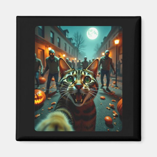 Aimant Funny Cat Selfie Halloween Zombies Humor  (Devant)