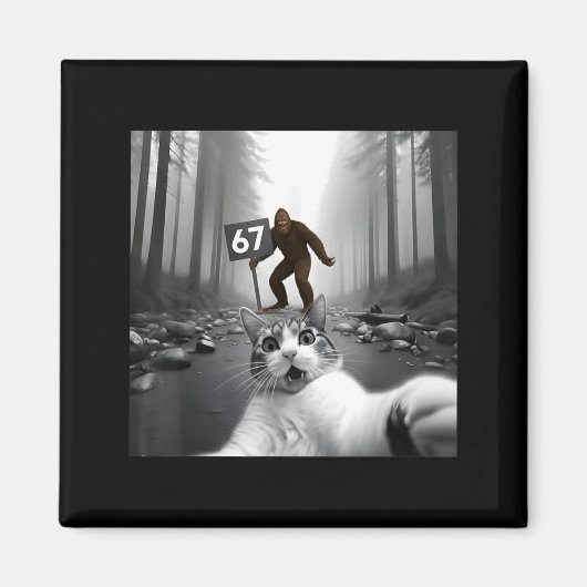 Aimant Funny Cat Selfie With Bigfoot 67 Six Seven Meme Me (Devant)