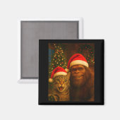 Aimant Funny Cat Selfie With Bigfoot Christmas Sasquatch  (Recto/Verso)