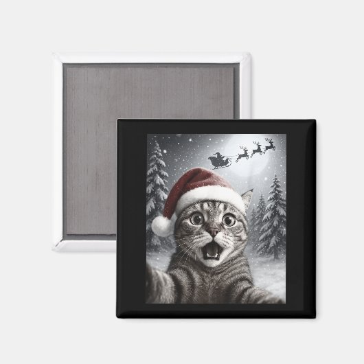 Aimant Funny Cat Selfie With Santa Claus Christmas Men Wo (Recto/Verso)