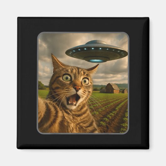 Aimant Funny Cat Selfie With Ufo Alien Meme (Devant)