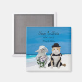 Aimant Funny Cats Beach Wedding Enregistrer la date (Recto/Verso)