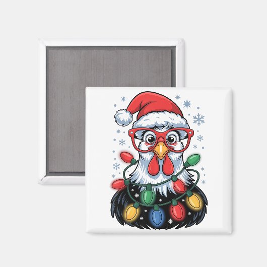 Aimant Funny Chicken Christmas Tree Lights Santa Hat Xmas (Recto/Verso)