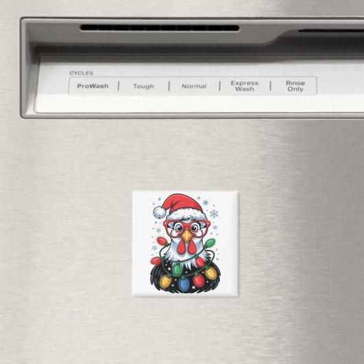 Aimant Funny Chicken Christmas Tree Lights Santa Hat Xmas (In Situ (Lave-vaisselle))