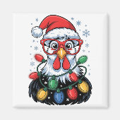 Aimant Funny Chicken Christmas Tree Lights Santa Hat Xmas (Devant)
