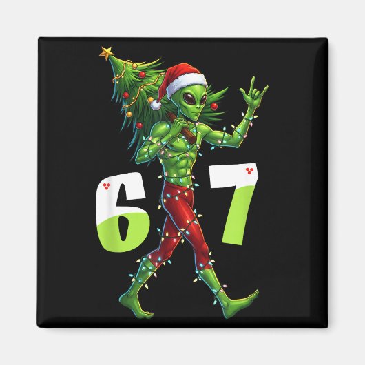 Aimant Funny Christmas Alien Six Seven Meme 67 Santa Hat  (Devant)