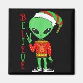 Aimant Funny Christmas Alien Ugly Sweater I Believe Santa (Devant)