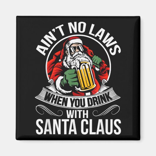 Aimant Funny Christmas Beer Drinking With Santa Clause (Devant)