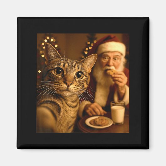 Aimant Funny Christmas Cat Selfie With Santa Claus Meme M (Devant)