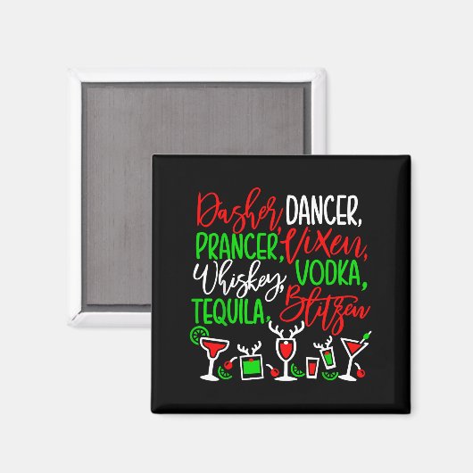 Aimant Funny Christmas Dasher Dancer Prancer Vixen Whiske (Recto/Verso)
