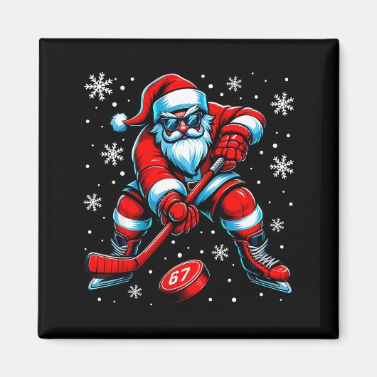 Aimant Funny Christmas Hockey Cool Santa Claus 6 7 Meme T (Devant)