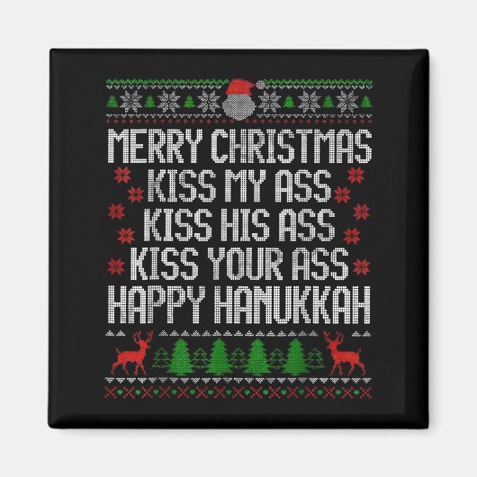 Aimant Funny Christmas Kiss My Happy Hanukkah Humor  (Devant)