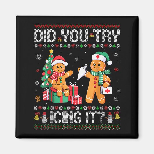 Aimant Funny Christmas Nurse Did You Try Icing It_ Ginger (Devant)